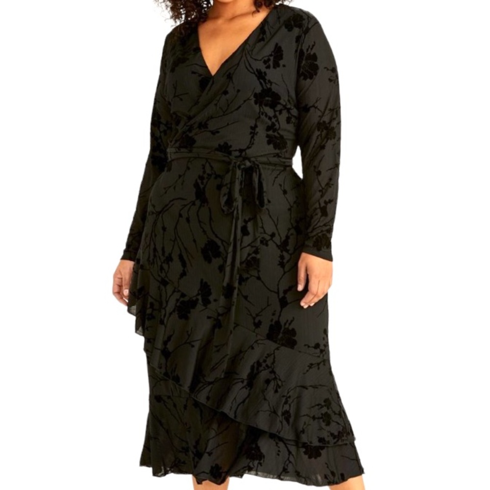RACHEL RACHEL ROY Coquette Ruffle Hem Faux Wrap Midi Dress size S